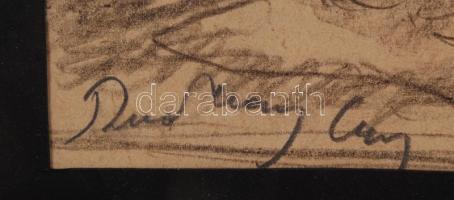 Olvashatatlan jelzéssel: Vázlatrajz. Ceruza, papír, üvegezett keretben, 15×19 cm