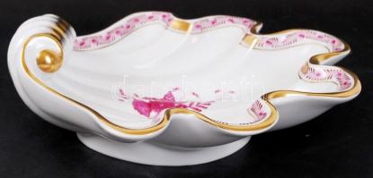 Herendi Apponyi mintás kagyló alakú aranyozott kínáló tál, hibátlan, jelzett, 23x22 cm