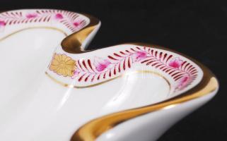 Herendi Apponyi mintás kagyló alakú aranyozott kínáló tál, hibátlan, jelzett, 23x22 cm