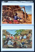 28 MODERN folklór témájú motívum lap albumban / 28 modern motive postcards in album, folklore