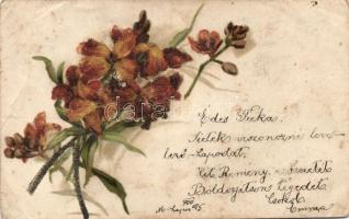 9 db RÉGI virág motívumú lap, közte több litho és egy díszített képeslap / 9 old motive cards, inclu...