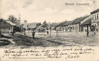 Gálszécs, templom, üzletek, Nemzeti Szálloda / church, shops, hotel (EK)