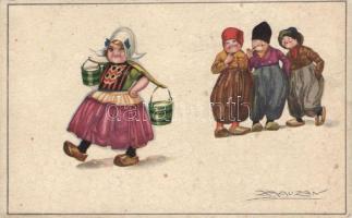Italian art postcard, folklore, Anna Gasparini s: Mauzan