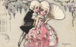 Italian art postcard. Baroque children couple. Ballerini & Fratini 176. s: Chiostri