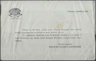 Magyar Hiszekegy, levél a kiadótól támogatási felszólítással / Hungarian irredenta, charity invitati...