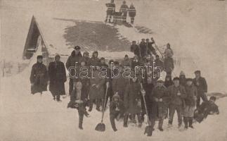 Krusne hory, Erzgebirge; Schneeverwehung / snow removal by the Prisecnice-Kovárská line / Pressnitz-Schmiedeberg Bahnstrecke