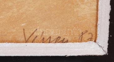 Véssey Gábor (1948-): Asszony mandrillal. Vegyes technika, papír, jelzett, keretben, 20×32 cm