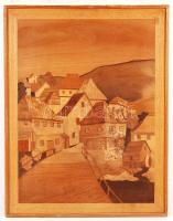 Jelzés nélkül: Falu. Fa intarziás, keretben, 67×49 cm