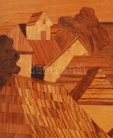 Jelzés nélkül: Falu. Fa intarziás, keretben, 67×49 cm