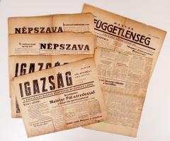 1956. október 30. - november 1. Bp., Igazság, Néphadsereg, Népszava, Függetlenség című napilapok számai a forradalom híreivel