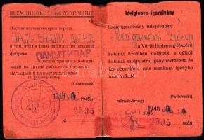 1945 Felszabadított területeken való szabad mozgásra jogosító magyar-orosz kétnyelvű igazolvány / Hungarian-Russian ID