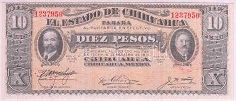 Mexikó/Forradalmi/Chihuahua 1915. 10P piros csipkés bélyegző a hátlapon T:I Mexico/Revolutionary/Chihuahua 1915. 10 Pesos red scalloped treasury seal on back C:UNC