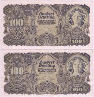 Ausztria 1945. 100Sch (2x) sorszámkövető T:III Austria 1945. 100 Schilling (2x) sequential serials C:F