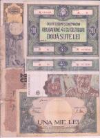 Románia DN "Országos Takarékpénztár (C.E.C.) 4%-os kötvénye 200L-ről (2x) + 8db régi bankjegy T:vegyes Romania ND "Casa De Economi Si Consemnatiuni" bond about 200 Lei (2x) + 8pcs of old banknotes C:mixed