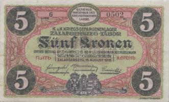 Zalaegerszeg/hadifogolytábor 1916. augusztus 15. 5K arab sorozat és sorszámmal T:III ragasztott