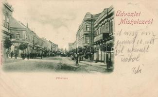 Miskolc, Fő utca, Gedeon Adolf kereskedése, Grand Hotel