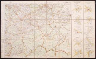 cca 1930 Krakkó és környéke vászon autóstérkép kiváló állapotban / Poland Krakow canvas automobile map in nice condition
