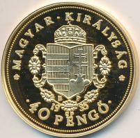 DN "Magyar aranypénzek utánveretben - Rákóczi Ferenc jubileumi 40 pengő" aranyozott Ag eml...