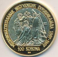 DN "Magyar aranypénzek utánveretben - Ferenc József jubileumi 100 korona" aranyozott Ag em...