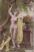 Erotic postcard, nude, flower (wet damage)
