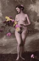 Erotic postcard, nude, rose (EK)