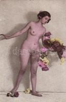 Erotic postcard, nude, rose (wet damage)