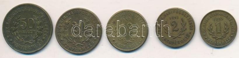 Kenyérmező hadifogolytábor 1915. 1f-50f (5xklf) szükségpénz T:2
