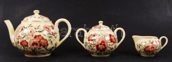 Zsolnay porcelán virágmintás teás készlet, kézzel festett, hibátlan, jelzett /
Tea set in flawless c...