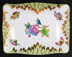 Herendi Viktória mintás kártyadoboz, kézzel festett, jelzett, hibátlan, 16×12 cm, m:5 cm