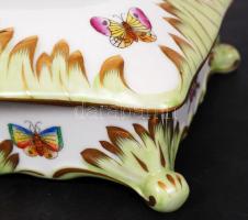 Herendi Viktória mintás kártyadoboz, kézzel festett, jelzett, hibátlan, 16×12 cm, m:5 cm