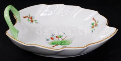 Herendi csipkebogyó mintás füles tál, kézzel festett, jelzett, hibátlan, 20×17 cm