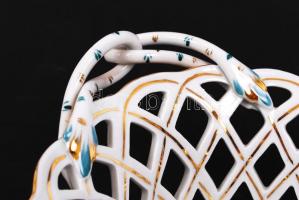 Herendi Viktória mintás áttört kosár, kézzel festett, jelzett, hibátlan, 34×22 cm