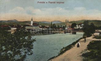 Podolin, Poprád folyó, Szankovszky Miksa kiadása / Poprád river, church (EK)