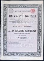 Belgium / Brüsszel 1912. "Odessai Villamosvasút Vállalat" részvénye 100Fr-ról szelvényekkel T:II Belgium / Bruxelles 1912. "Société Anoníme des Tramways d'Odessa"  share about 100 Francs C:XF