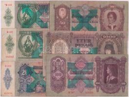 1936. 10P (2x) + 1941. 20P + 1932. 50P + 1930. 100P + 1943. 1000P (6x) mindegyik hamis nyilaskereszt felülbélyegzéssel T:vegyes