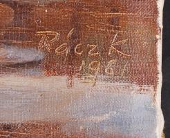 Rácz jelzéssel: Rőzsét gyűjtögető asszony. Olaj, vászon, 50×70 cm