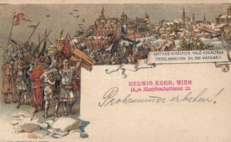 Mátyás királlyá való kikiáltása, Ezredéves Országos Kiállítás, 2kr Ga. litho