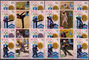 Winter Olympics medalists 2 set in coupon stripes of 3 + block set, Téli olimpia érmesei 2 sor szelvényes hármascsíkokban + blokksor