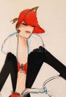 Vogel Eric (1907-1996): Táncosnő. Papír, vegyes technika (grafit, vízfesték), jelzett, üvegezett ker...