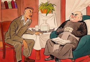 Szegő Gizi (1902-1985): Ismeri a plébános urat. Vegyes technika, papír, jelzett, apró szakadással, 2...