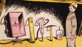 Gerő Sándor (1904-1977): Megy a munka, ha elő van készítve. Vegyes technika, papír, jelzett, 28×40 c...