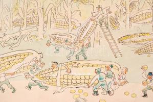 Gáspár Antal (1889-1959): A kukorica termesztő brigád álma. Vegyes technika, papír, jelzett, 37×46 c...