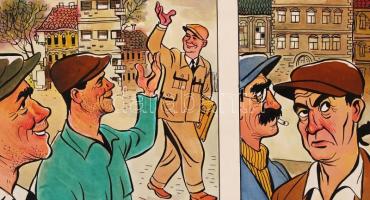 Endrődi István( 1920-1988): Vajon melyik dolgozott jól? Vegyes technika, papír, jelzett, 25×36 cm