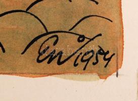 Endrődi István( 1920-1988): Vajon melyik dolgozott jól? Vegyes technika, papír, jelzett, 25×36 cm