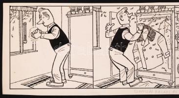 Gerő Sándor (1904-1977): Szomszéd Balázs és a molyok. Tus, papír, jelzett, 10×36 cm