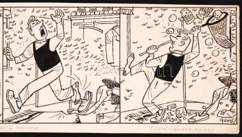 Gerő Sándor (1904-1977): Szomszéd Balázs és a molyok. Tus, papír, jelzett, 10×36 cm