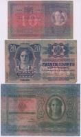 1904. 10K + 1913. 20K + 1912. 100K mindegyik "Baranya-Bajai Szerb-Magyar Köztársaság" felü...