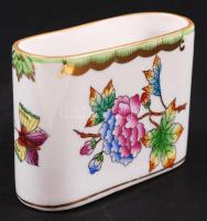 Herendi Viktória mintás fogpiszkáló tartó, jelzett, kézzel festett, hibátlan, 8×3 cm, m:5.5 cm