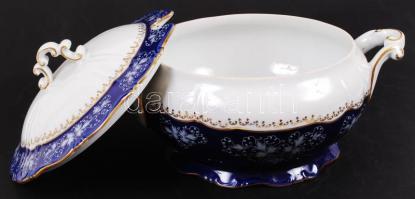 Zsolnay Pompadour leveses tál, jelzett, kézzel festett, hibátlan, 31.5×20 cm, m:20 cm