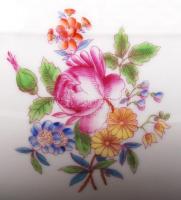 Herendi, virágmintás leveses tál, jelzett, kézzel festett, apró lepattanások a rózsákon, 28.5×20 cm,...